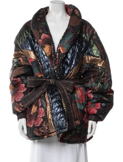 Pre-owned Farm Rio Floral Print Down Coat