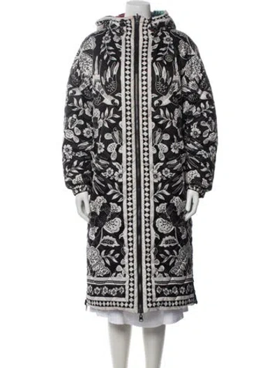 Pre-owned Farm Rio Floral Print Down Coat In Black/red/white