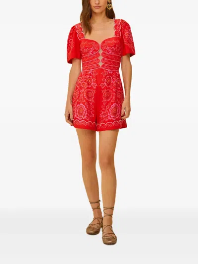 Farm Rio Floral-print Dress In 红色