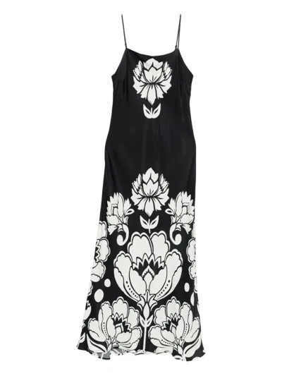 Farm Rio Floral Arabesque Maxi Slipdress In Black