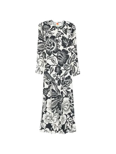Farm Rio Floral-print Zip Dress In Black