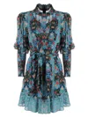 Farm Rio Arabesque Floral Pleated Dress In Blue