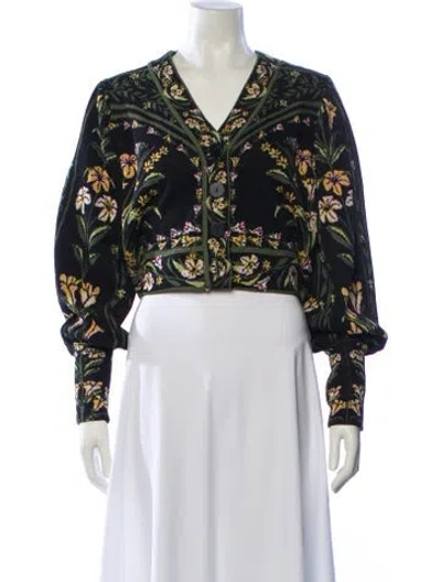 Pre-owned Farm Rio Floral Print Evening Jacket In Blue