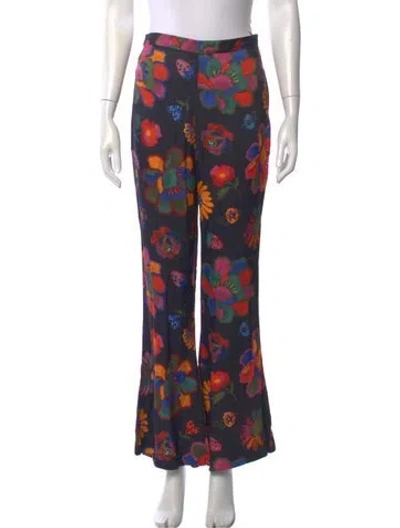 Pre-owned Farm Rio Floral Print Flared Pants In Black