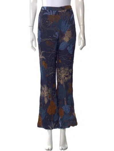 Pre-owned Farm Rio Floral Print Flared Pants In Blue