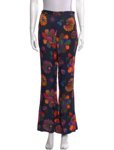 Pre-owned Farm Rio Floral Print Flared Pants W/ Tags In Black