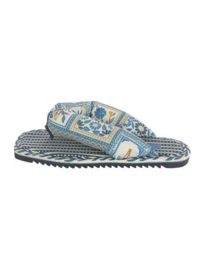 Pre-owned Farm Rio Floral Print Flip Flops In Blue