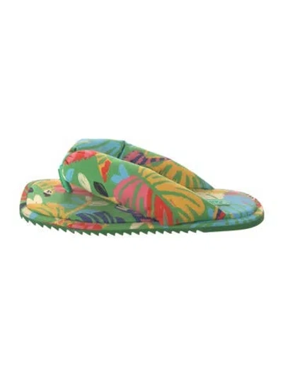 Pre-owned Farm Rio Floral Print Flip Flops In Green