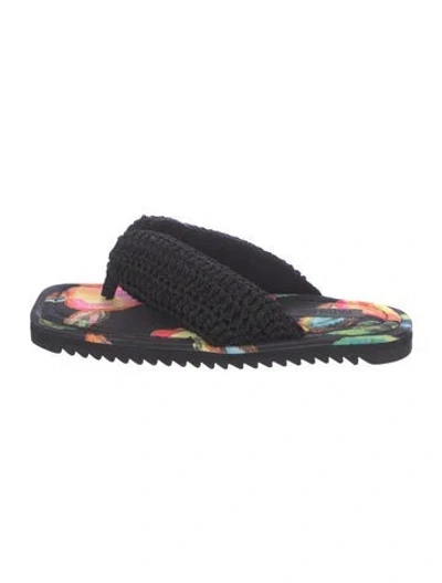 Pre-owned Farm Rio Floral Print Flip Flops W/ Tags In Black