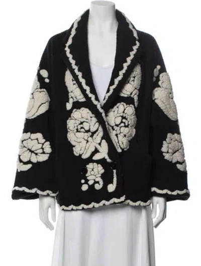 Pre-owned Farm Rio Floral Print Jacket In Black