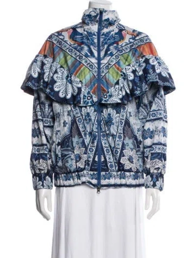 Pre-owned Farm Rio Floral Print Jacket In Blue