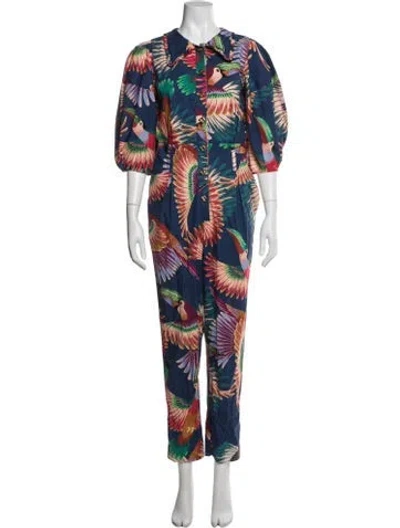 Pre-owned Farm Rio Floral Print Jumpsuit In Blue