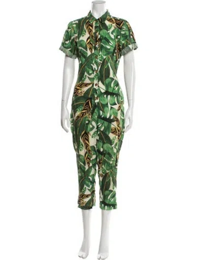 Pre-owned Farm Rio Floral Print Jumpsuit In Green