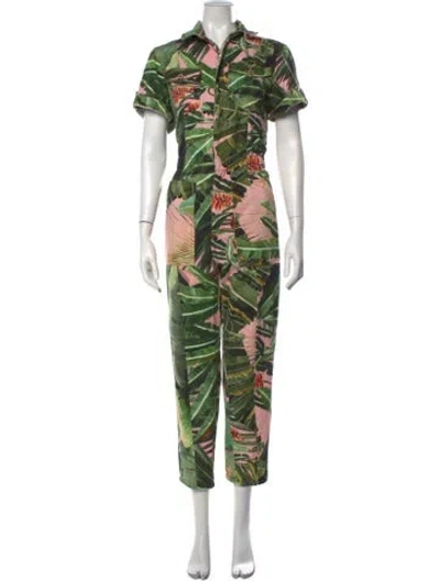 Pre-owned Farm Rio Floral Print Jumpsuit In Green