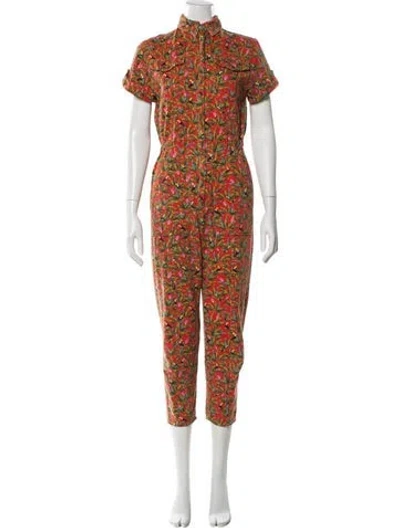 Pre-owned Farm Rio Floral Print Jumpsuit In Orange