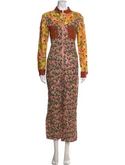 Pre-owned Farm Rio Floral Print Jumpsuit In Pink