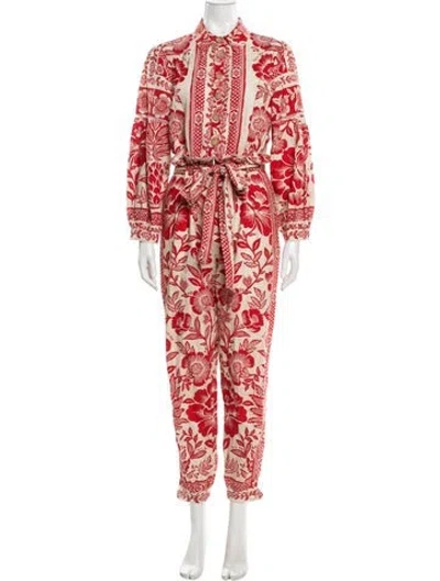 Pre-owned Farm Rio Floral Print Jumpsuit In Red