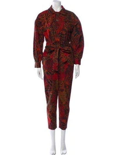 Pre-owned Farm Rio Floral Print Jumpsuit In Red