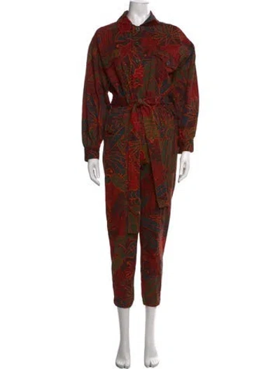Pre-owned Farm Rio Floral Print Jumpsuit In Red