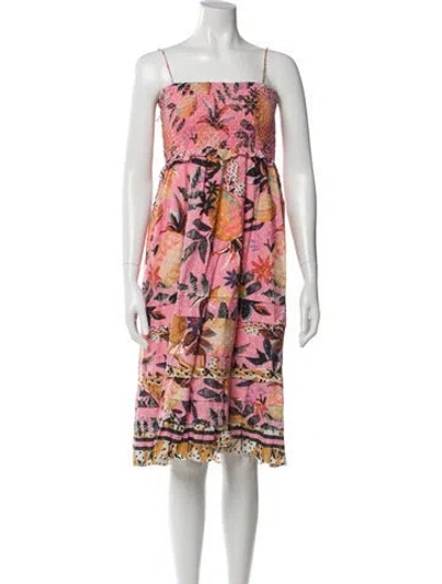 Pre-owned Farm Rio Floral Print Knee-length Dress In Pink