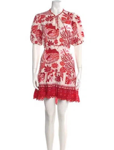 Pre-owned Farm Rio Floral Print Knee-length Dress In Red