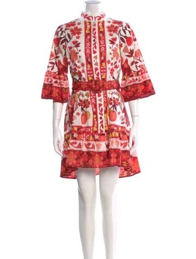 Pre-owned Farm Rio Floral Print Knee-length Dress In White