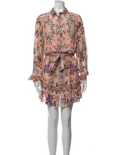 Pre-owned Farm Rio Floral Print Knee-length Dress In White