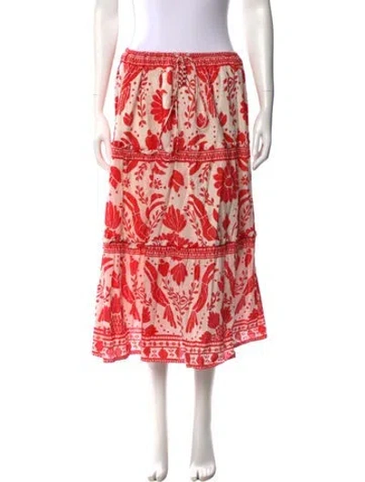 Pre-owned Farm Rio Floral Print Knee-length Skirt In Red