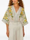 Farm Rio Floral-print Lace Trim Bodysuit In White