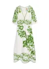 Farm Rio Blue Yard Linen-blend Midi Dress