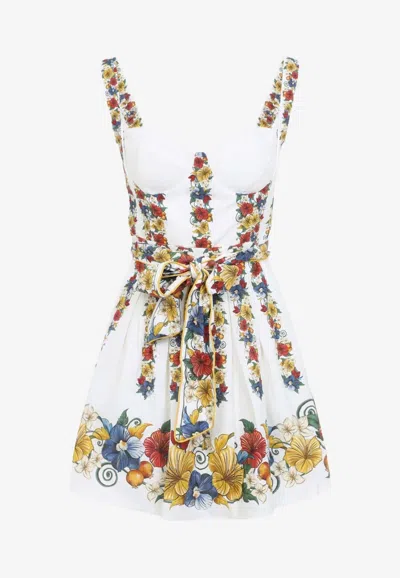 Farm Rio Palm Tree Beach Printed Linen-blend Mini Dress In Multi