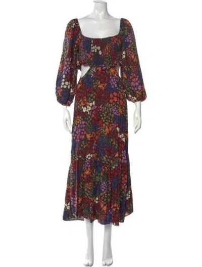 Pre-owned Farm Rio Floral Print Long Dress In Black