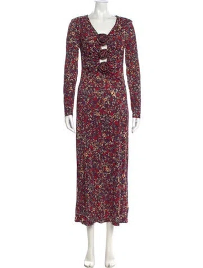 Pre-owned Farm Rio Floral Print Long Dress In Black