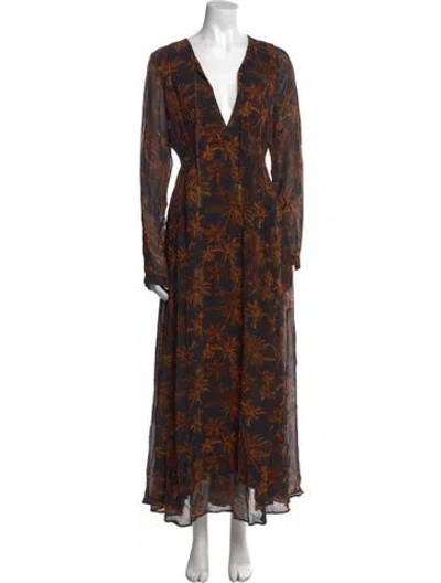 Pre-owned Farm Rio Floral Print Long Dress In Black