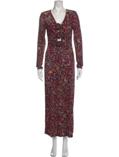 Pre-owned Farm Rio Floral Print Long Dress In Black