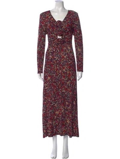 Pre-owned Farm Rio Floral Print Long Dress In Black