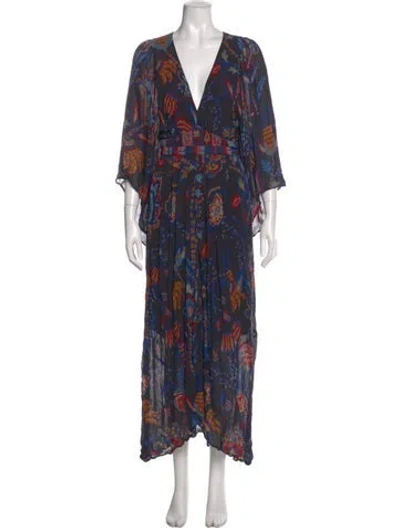 Pre-owned Farm Rio Floral Print Long Dress In Black