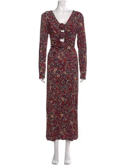 Pre-owned Farm Rio Floral Print Long Dress In Black