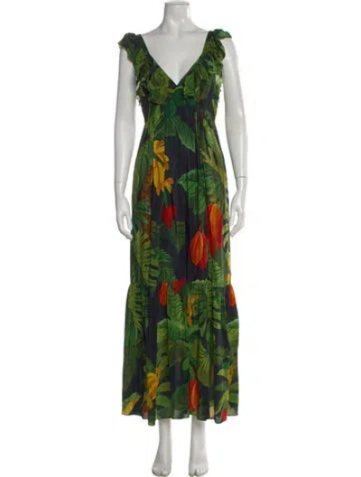 Pre-owned Farm Rio Floral Print Long Dress In Black