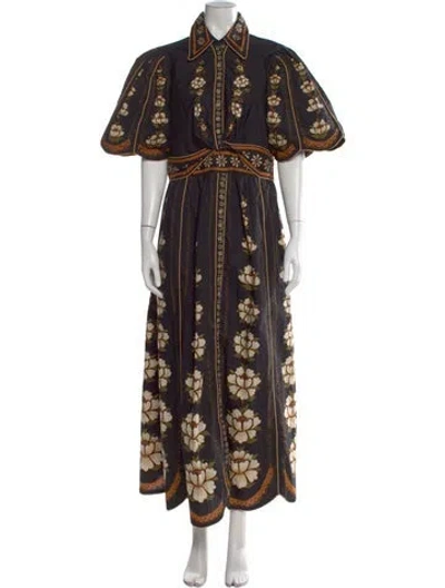 Pre-owned Farm Rio Floral Print Long Dress In Black