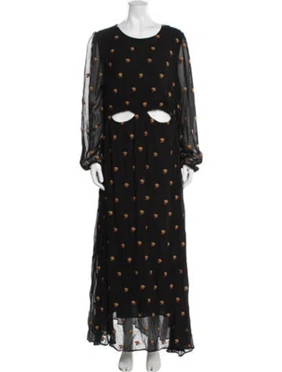 Pre-owned Farm Rio Floral Print Long Dress In Black