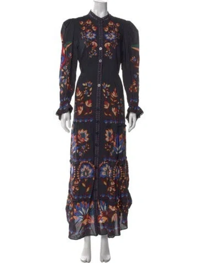 Pre-owned Farm Rio Floral Print Long Dress In Black