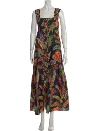 Pre-owned Farm Rio Floral Print Long Dress In Black