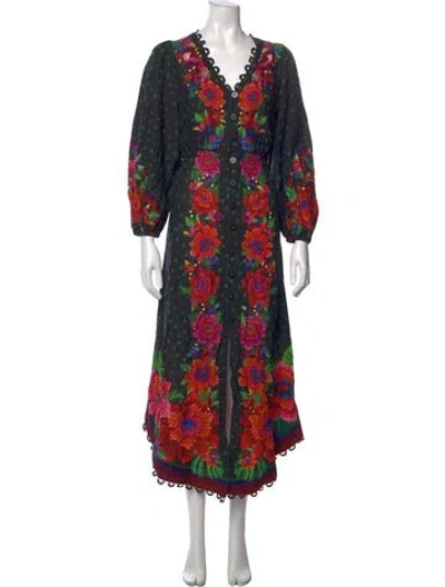 Pre-owned Farm Rio Floral Print Long Dress In Black
