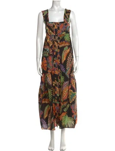 Pre-owned Farm Rio Floral Print Long Dress In Black