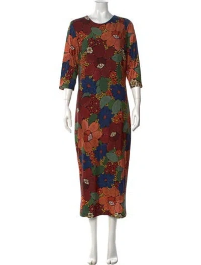 Pre-owned Farm Rio Floral Print Long Dress In Black