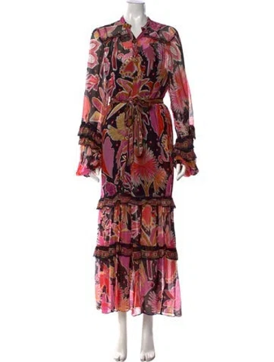 Pre-owned Farm Rio Floral Print Long Dress In Black