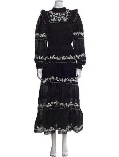 Pre-owned Farm Rio Floral Print Long Dress In Black