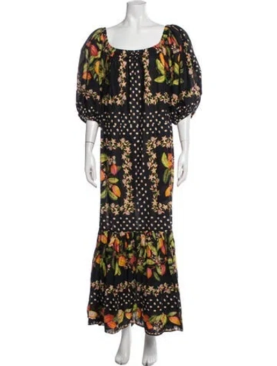 Pre-owned Farm Rio Floral Print Long Dress In Black