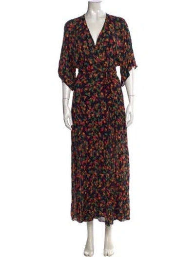Pre-owned Farm Rio Floral Print Long Dress In Black